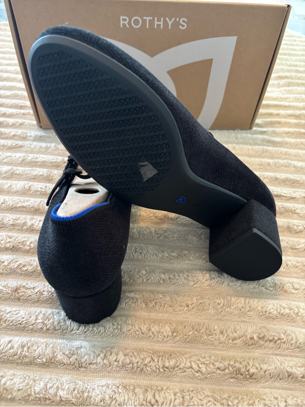 Rothy's Black Mary Jane Flats with Double Straps and Blue Trim - Picture 5 of 7